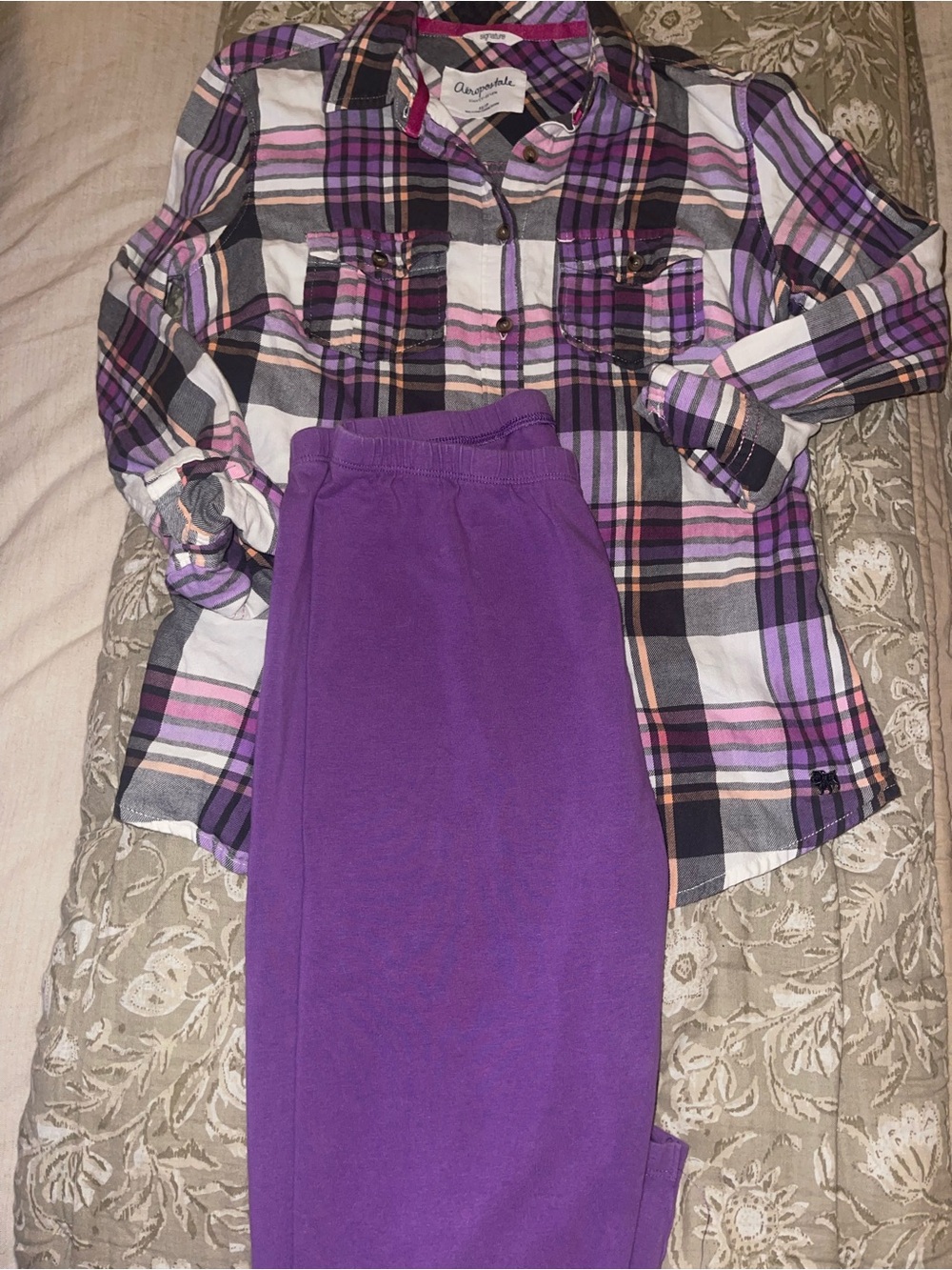Aeropostale Purple Plaid Button-Down Shirt and purple C.P. Leggings